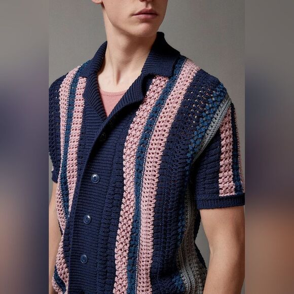 BDG Striped Button-Down Short Sleeve Polo Sweater size S - Picture 5 of 7